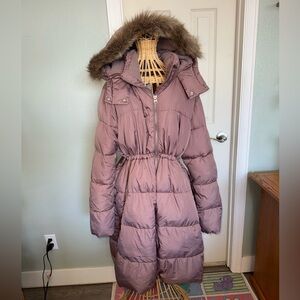 Old Navy Mauve Puffer Coat with Faux Fur Hood